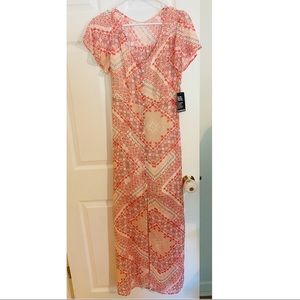 Express, long, button-down, front slit dress with nude slip dress underneath, Sm